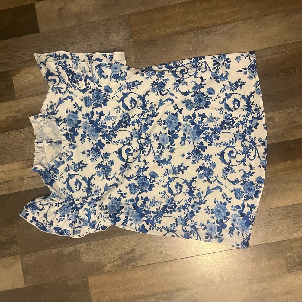 Floral Blue and White Blouse